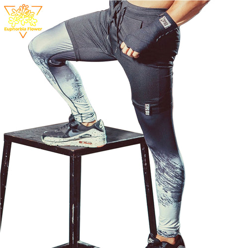Men's 2 in1 Sports Printed Running Pants